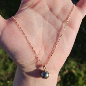 14K Rose Gold Chain Necklace with Gold Tahitian Pearl 10-11mm Pearl Pendant 18in